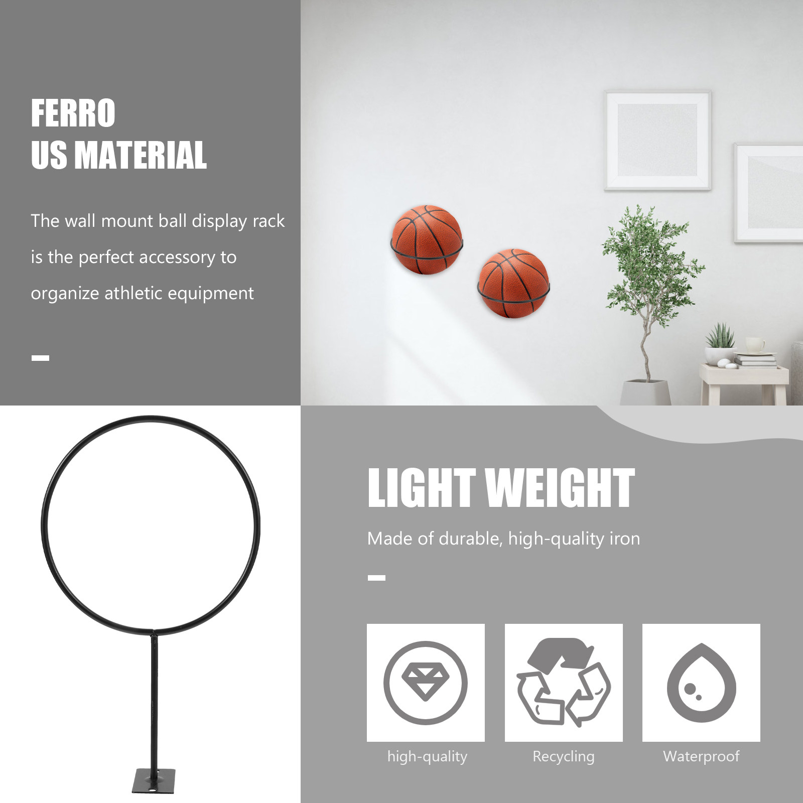 Sports Equipment Organizer Rack - 5Pcs Heavy Duty Iron Ball Rack